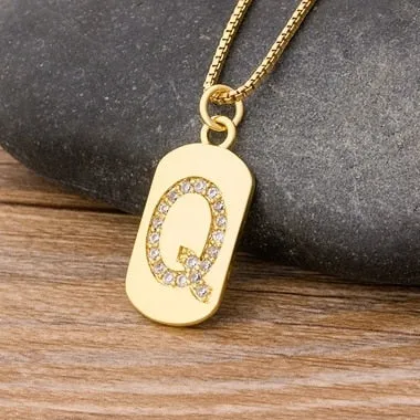 Trendy Initial Pendant Necklace with Initial A-Z Zircon in Gold Color