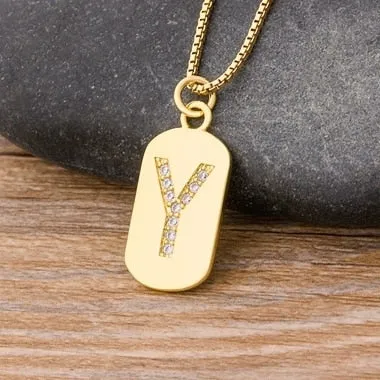 Trendy Initial Pendant Necklace with Initial A-Z Zircon in Gold Color