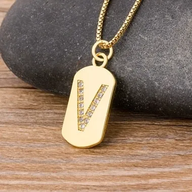 Trendy Initial Pendant Necklace with Initial A-Z Zircon in Gold Color