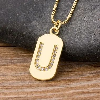 Trendy Initial Pendant Necklace with Initial A-Z Zircon in Gold Color