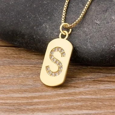 Trendy Initial Pendant Necklace with Initial A-Z Zircon in Gold Color