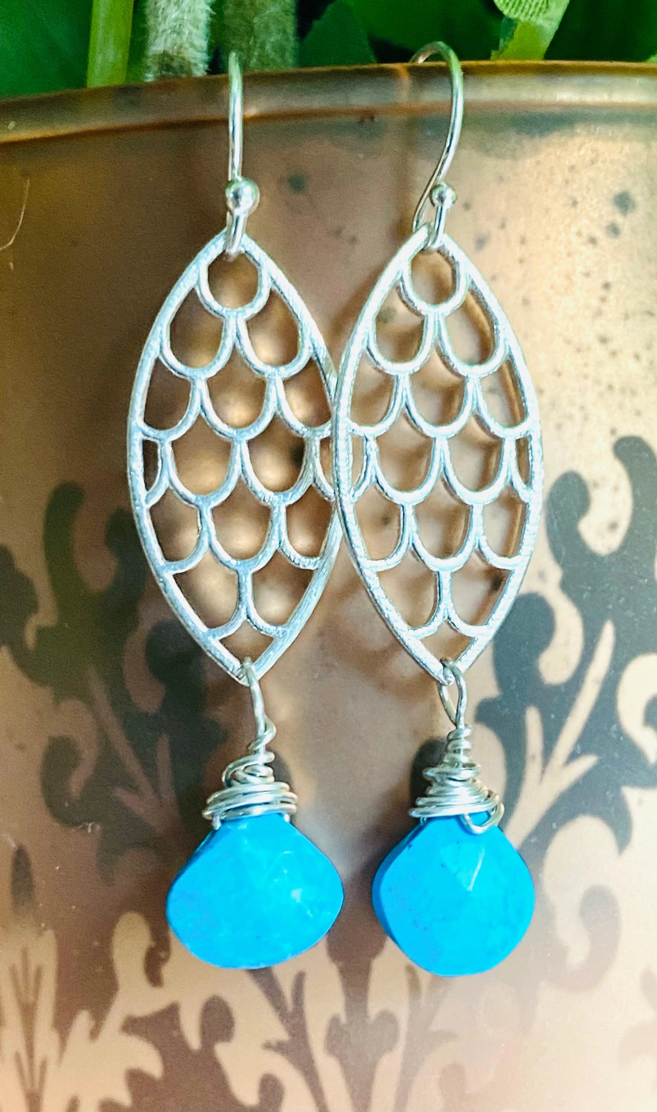 Turquoise Scale Marquise Earrings