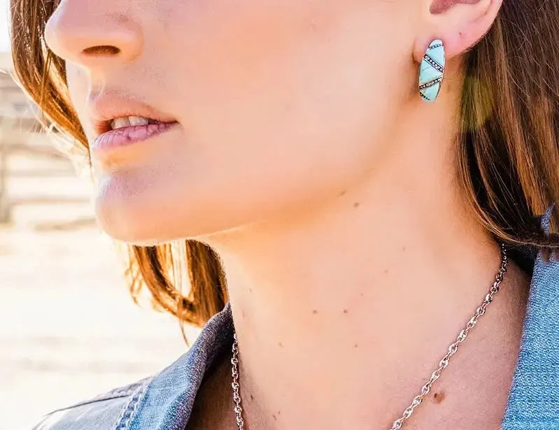 Turquoise Wedge Hoop Earrings