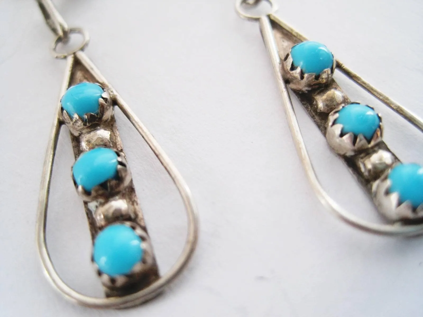 Vintage Native American Sterling Silver and Turquoise Dangle Earrings