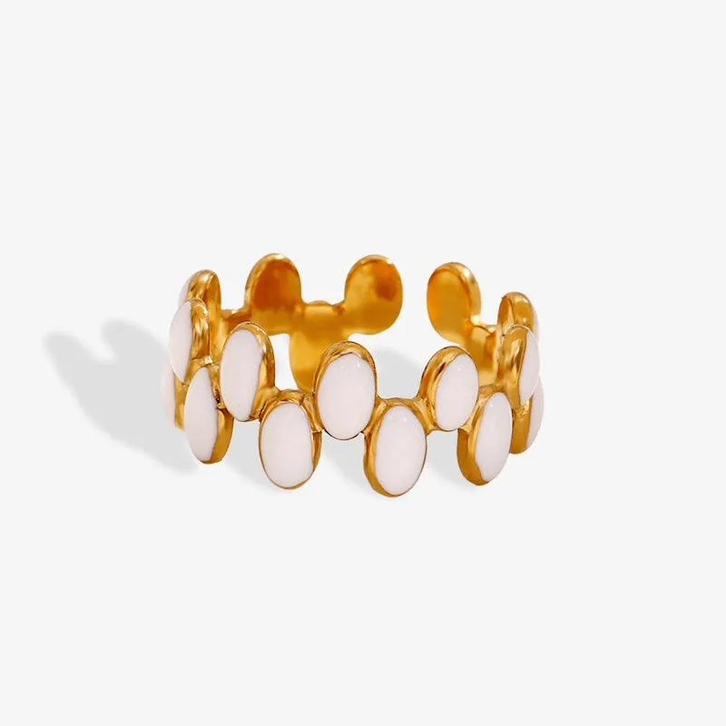 White Enamel Gold Cuff Bracelet - Trendy Fashion Accessory