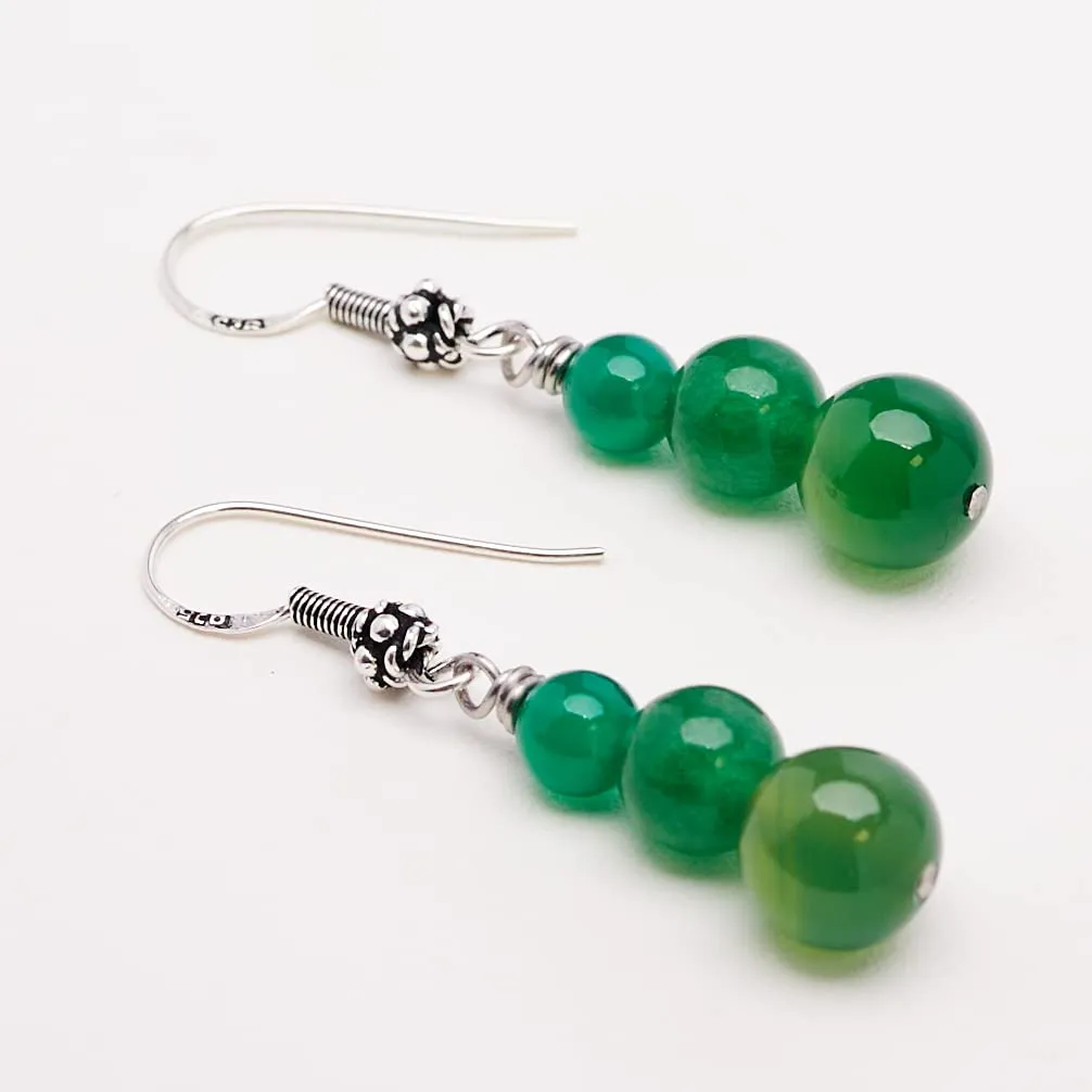 Women's Green Agate Gesmtone Earrings - Handmade Gemstone Beaded and Sterling Silver Dangle Drop Earrings