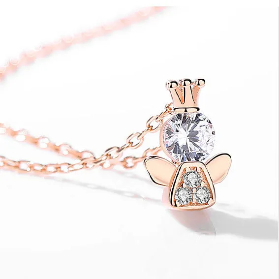 Zircon Crown Angel Silver Necklace for Women