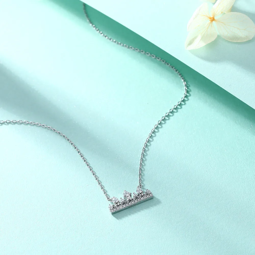 Zircon Princess Crown Pendant Silver Necklace for Women